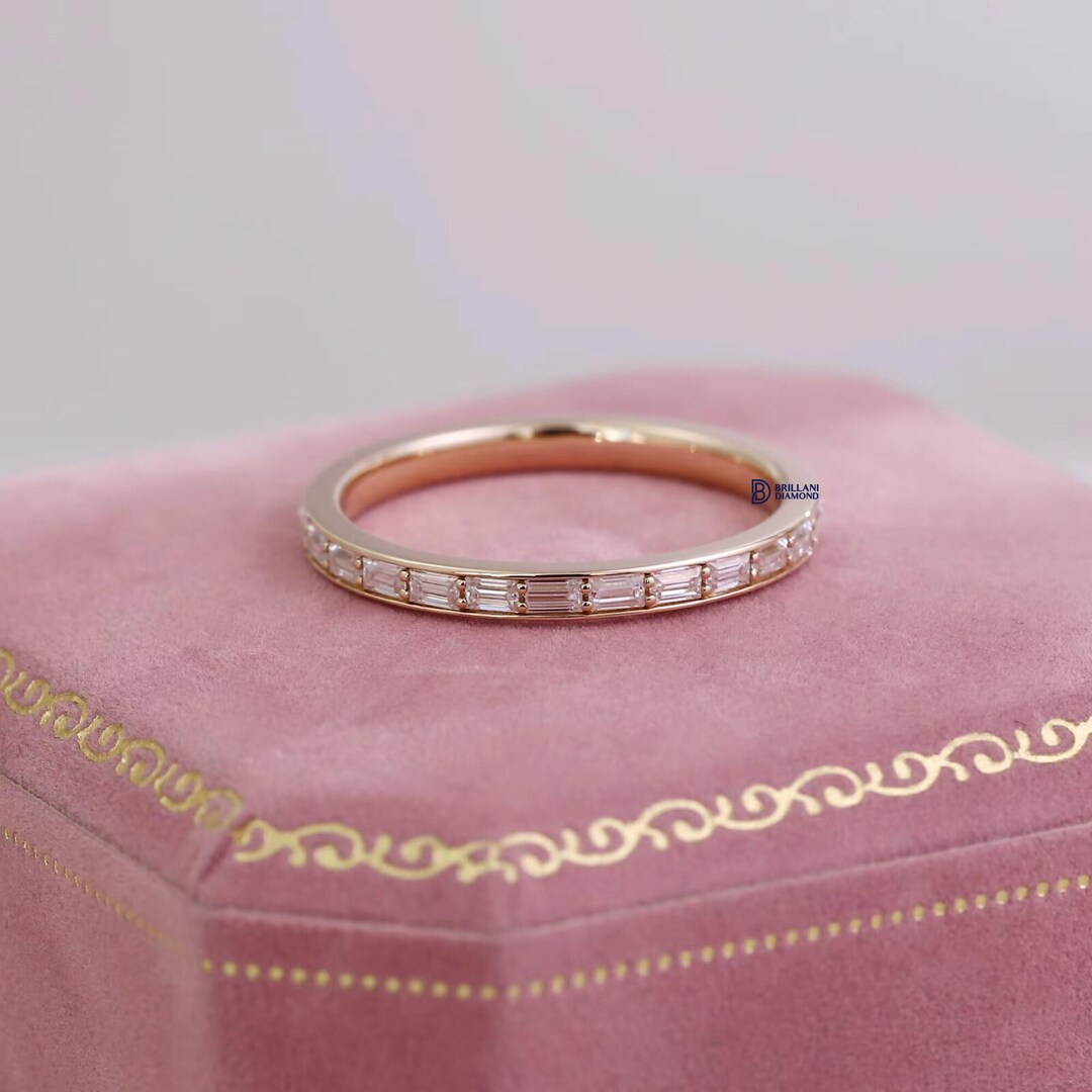 Baguette Lab Grown Diamond Eternity Band 14K Gold Channel Set Baguette ...
