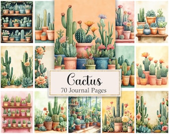 Cactus Journal Pages, Cactus Printable, Digital Paper Pack