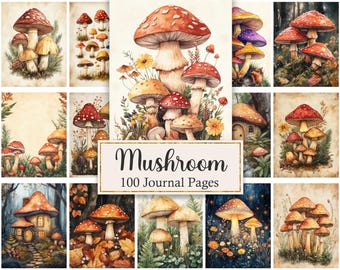 Mushroom Junk Journal Pages, Vintage Mushroom Printable, Botanical Scrapbook Paper