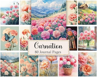 Carnation Journal Pages, Flower Printable, Spring Floral Digital Paper