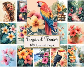 Tropical Flower Junk Journal Pages, Summer Flower Printable, Floral Digital Paper