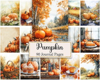 Pumpkin Junk Journal Pages, Autumn Printable, Scrapbook Paper