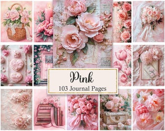 Pink Junk Journal Pages, Vintage Pink Printable, Shabby Chic Paper Pack, Scrapbook Digital Papers