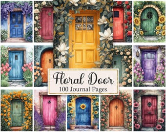 Floral Door Journal Pages, Vintage Door Printable, Scrapbook Digital Paper