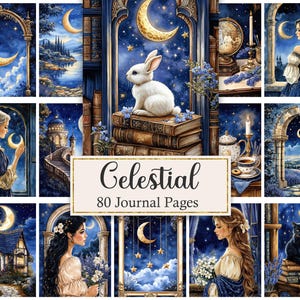 Himmlische Junk-Journal-Seiten, Vintage-Digitalpapier, Mond-Scrapbook-Papiere