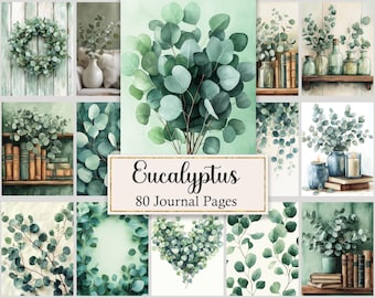 Eucalyptus Digital Paper, Leaves Junk Journal Pages, Botanical Printable