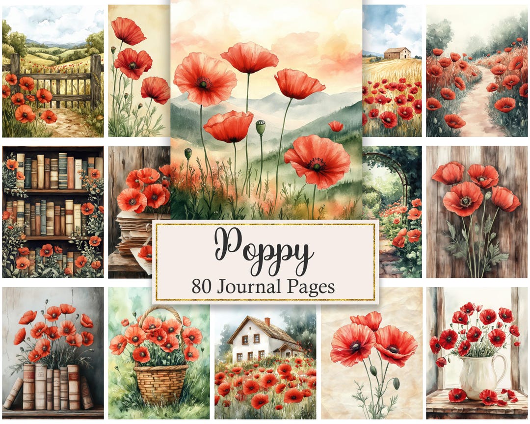 Poppy Junk Journal Pages, Flower Printable, Vintage Floral Digital ...