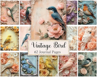 Vintage Bird Junk Journal Pages, Bird Digital Papers, Scrapbook Printable