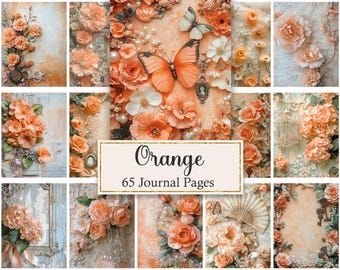 Orange Junk Journal Pages, Vintage Orange Printable, Shabby Chic Paper Pack, Scrapbook Digital Papers