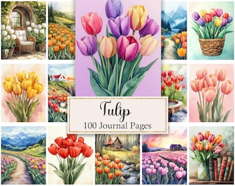 Tulip Junk Journal Pages, Flower Printable, Vintage Floral Digital Paper