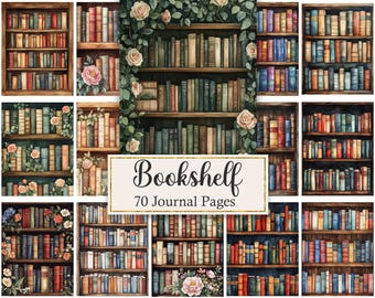 Bookshelf Junk Journal Pages, Vintage Book Digital Paper, Library Printable
