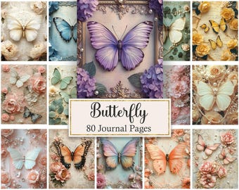 Butterfly Junk Journal Pages, Vintage Butterfly Digital Paper, Scrapbook Papers, Spring Printable
