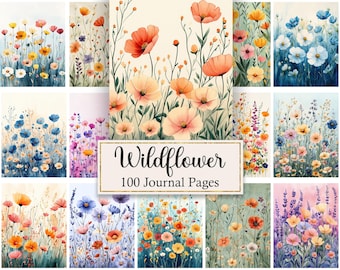 Wildflower Journal Pages, Flower Digital Paper, Spring Scrapbook Papers, Floral Printable