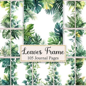 Lövramsjournalsidor, Scrapbook-papper med lövverk, Digitalt botaniskt papper, Utskrivbart
