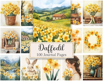 Daffodil Junk Journal Pages, Flower Printable, Vintage Floral Digital Paper