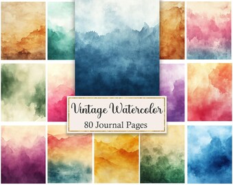 Vintage Watercolor Digital Paper, Journal Pages Background, Scrapbook Papers Printable
