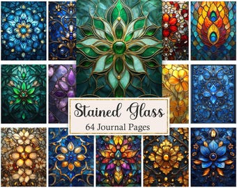 Stained Glass Digital Paper, Vintage Journal Pages, Scrapbook Printable