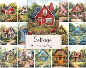 Cottage Journal Pages, House Digital Paper, Spring Scrapbook Papers, Printable