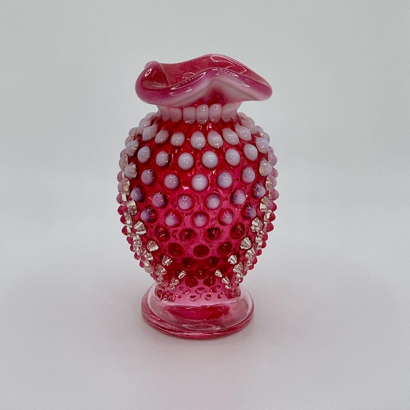 フェントン アートガラス クランベリー オパールセント ホブネイル花瓶