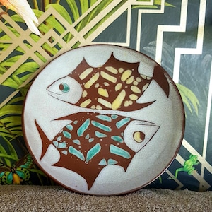 Studio Pottery Abstract Fish Plate