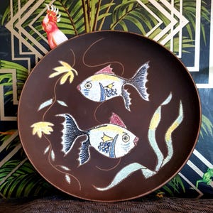 Large Mid Century Ruscha Pottery Fish Wall Plate