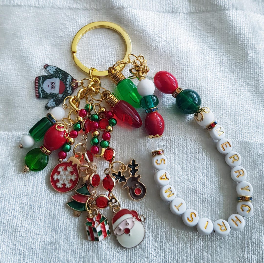 Square Christmas Key Rings Handmade Merry Christmas Cluster Keyring Charm - Etsy