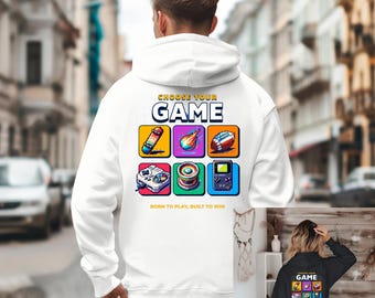 Sudadera con capucha con iconos de juegos retro, sudadera unisex para gamers, ropa para amantes de los videojuegos.