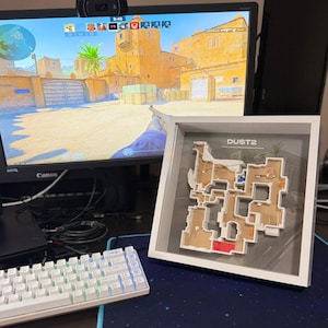 Boîte d'ombre 3D Dust 2 | Art mural Counter-Strike | Cadeau de joueur CSGO | Décoration de salle de jeux | Carte de Dust2 imprimée en 3D | Jeu à collectionner