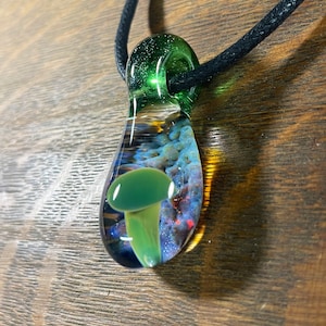 Glass Mushroom Teardrop Large Pendant bead necklace psychedelic background