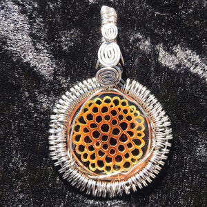 Organic Honeycomb Wirewrap Blown Glass Murrine Pendant Stainless steel