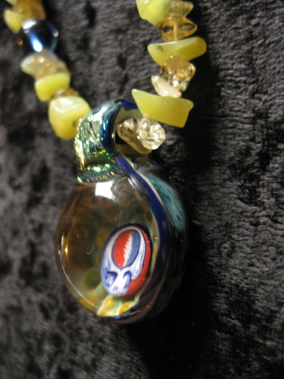 Dichroic Glass Grateful Dead Necklace Steal Your Face Murrine - Grateful Dead Glass Pendant