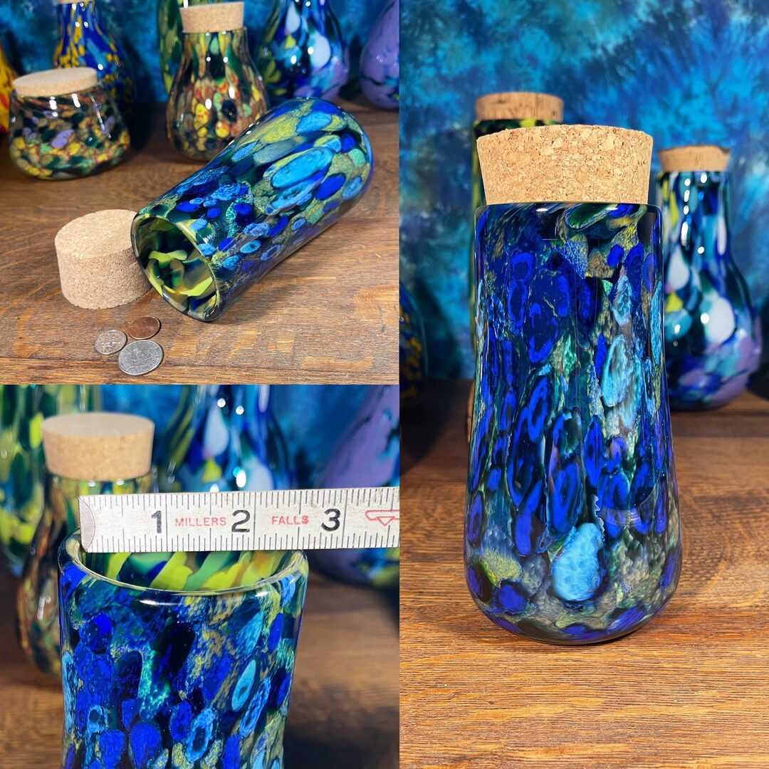 Thick Blown Glass Jar Vase Urn 8 Inches Tall Blue Green Etsy