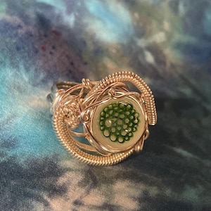 Glow in the Dark Glass Honeycomb Silver Wire Wrap Ring size 8
