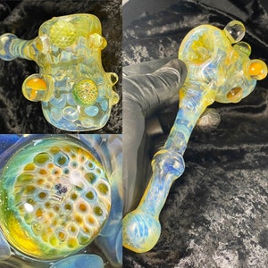 Honeycomb Hammer Silver Fumed Color Changing Blown Glass Pipe 8” inches