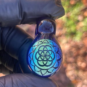 Lotus Flower of Life Sacred Geometry Dichroic Blown Glass pendant