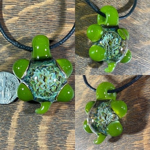Green Turtle in the Clouds Blown Glass Pendant bead necklace