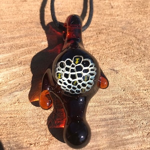 Honeycomb Drip with Bees Blown Glass Pendant Necklace