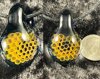 Glas Waben Anhänger Halskette Gold geräuchert