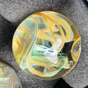 Colorful Swirled Space Glass Marble artist signed 1.3” inch 34mm gold and silver fumed