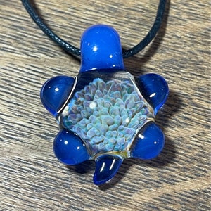 Blue Turtle in the Clouds Blown Glass Pendant bead necklace