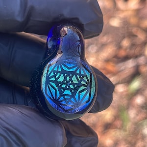 Sacred Geometry Dichroic Blown Glass pendant blue stardust