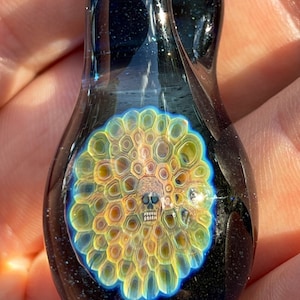 Skull Honeycomb Murrine Blown Glass Pendant Necklace