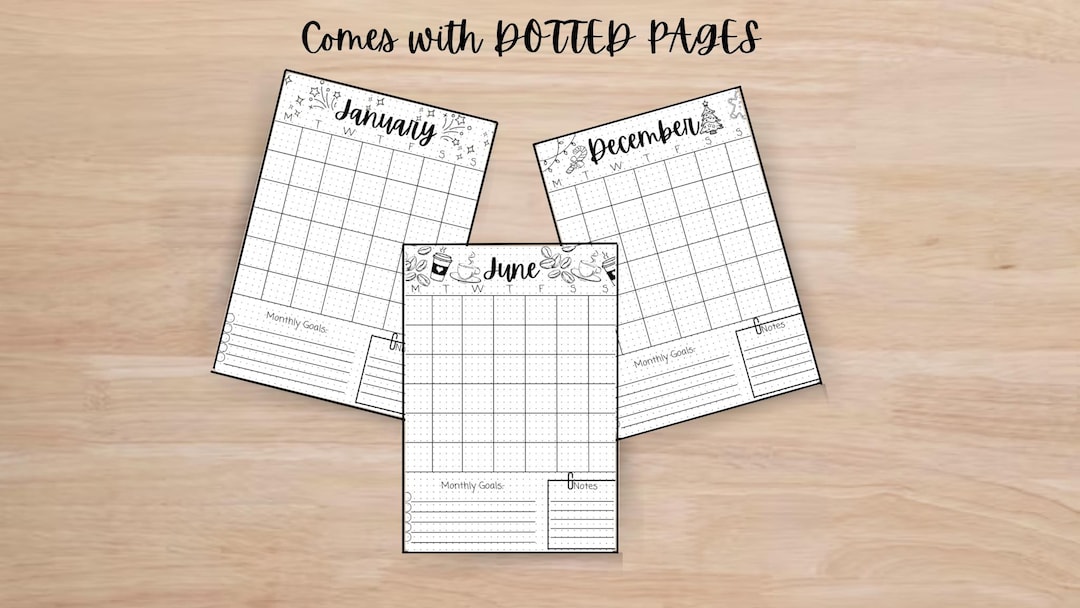 12 Month Calendar Pages BUNDLE PRINTABLE Journal Page Printable