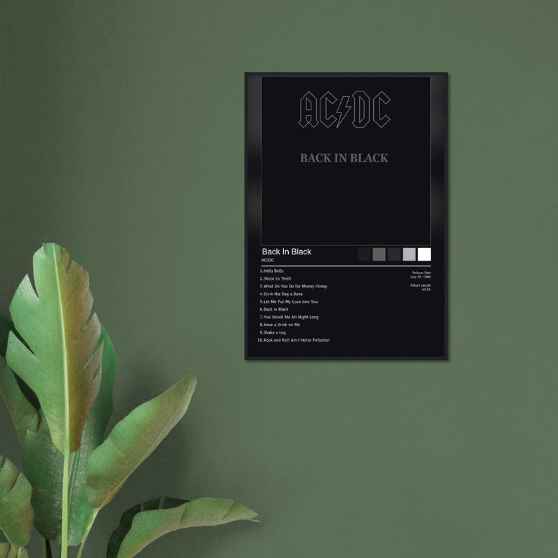 AC/DC back in Black Digital Download Poster Iconic Album Wall Art 11in ...