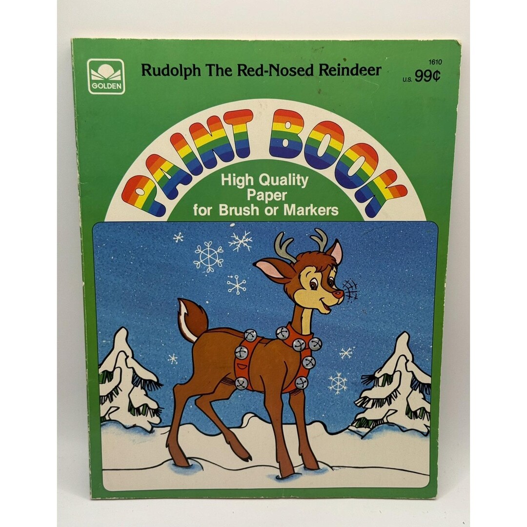 1984 Vintage Rudolph the Red Nosed Reindeer Paint Book Golden Books ...
