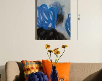 Blue Abstract Acrylic Painting on Canvas, Ukrainian Fine Art