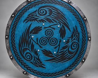 Escudo Viking com Corvo, Escudo Redondo Nórdico com Corvo, Escudo com Nó Celta, Decoração de Parede Viking, Escudo Nórdico, Decoração de Guerreiro Medieval, Presente Nórdico