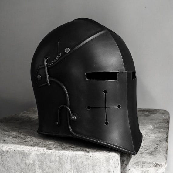 Medieval Black Crusader Helmet | Gothic Knight Helmet | Handmade Steel Great Helm | LARP, Cosplay & Home Decor Armor