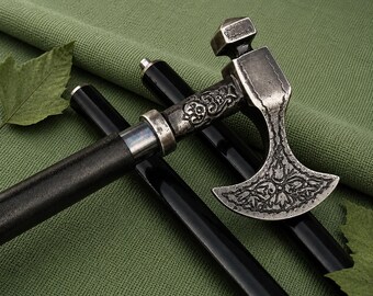 Ax Head Walking Cane Engraved Handle Hardwood Wooden Stick Viking Warrior Gift Medieval Gentleman Cane For Gift