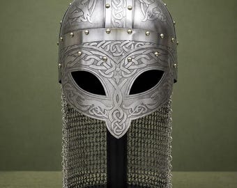 Handmade Viking Helmet with Chainmail Aventail, Norse Warrior Helmet, Medieval Armor Costume, LARP Helmet, Renaissance Decor Gift